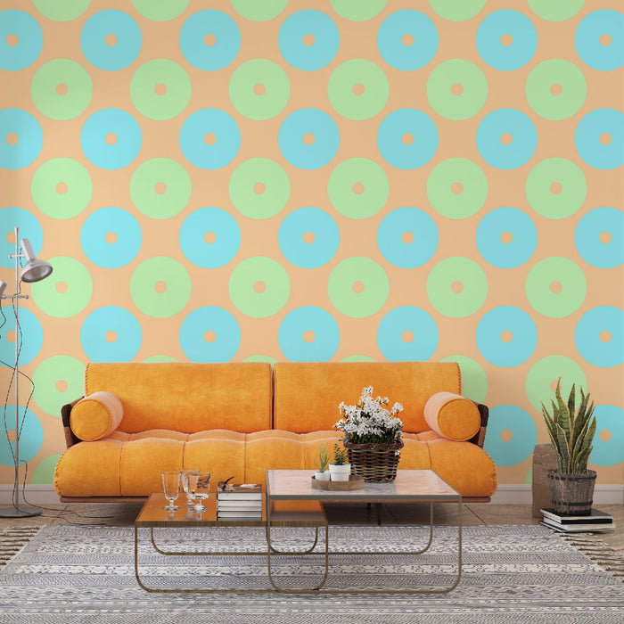 Papier peint motif cercles | Design pastel rétro