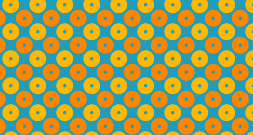 Papier peint motifs circulaires Orange et Jaune sur Bleu