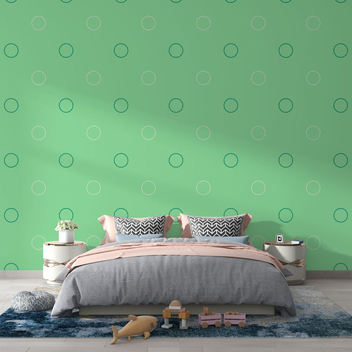 Papier peint vert avec motifs de cercles pour chambre moderne et élégante