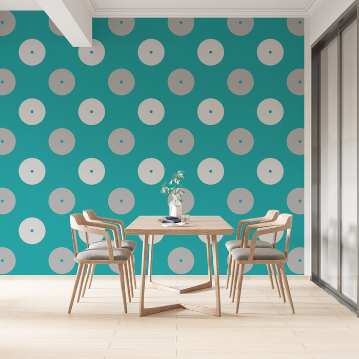 Papier peint à pois | Design turquoise rétro