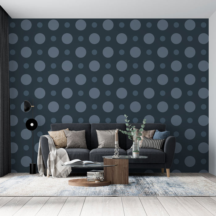 Papier peint à pois | Design bleu marine et gris