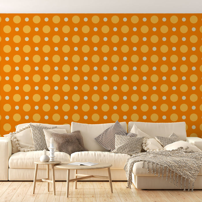 Papier peint pois | Motif orange et jaune rétro