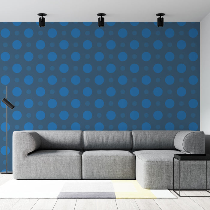Papier peint bleu avec motifs de cercles pour salon moderne et élégant
