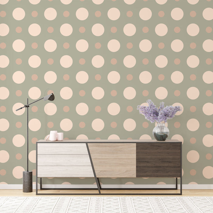 Papier peint pois | Design rétro beige et vert