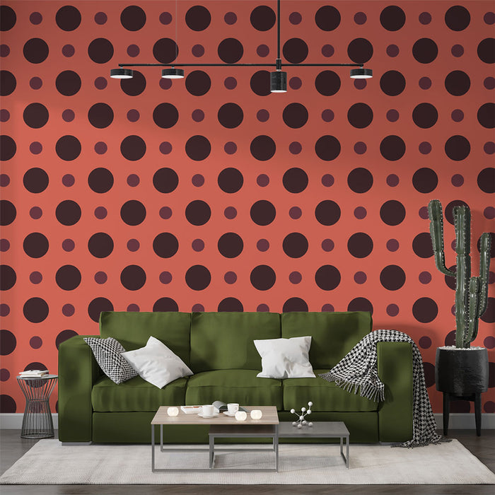 Papier peint pois | Motif rétro orange et noir