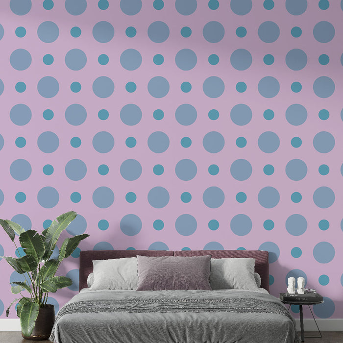 Papier peint pois bleus | Fond rose pastel