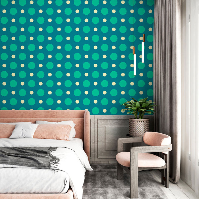 Papier peint pois | Motif rétro vert et crème