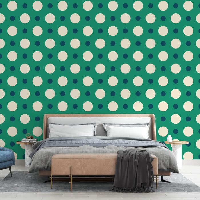 Papier peint à pois | Design rétro vert et beige