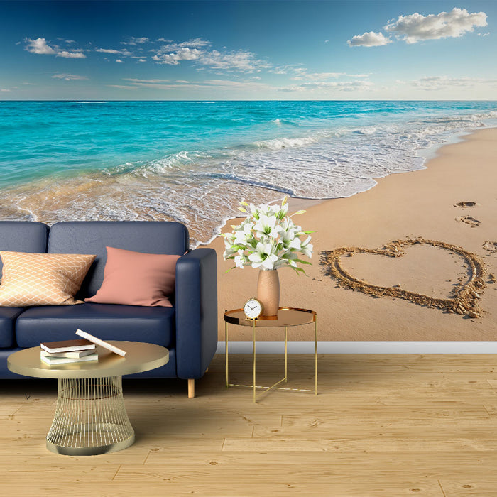 Papier peint plage | Cœur sur le sable