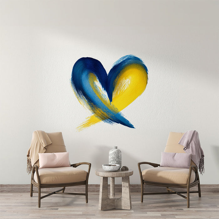 Papier peint cœur bicolore | Bleu et jaune artistique