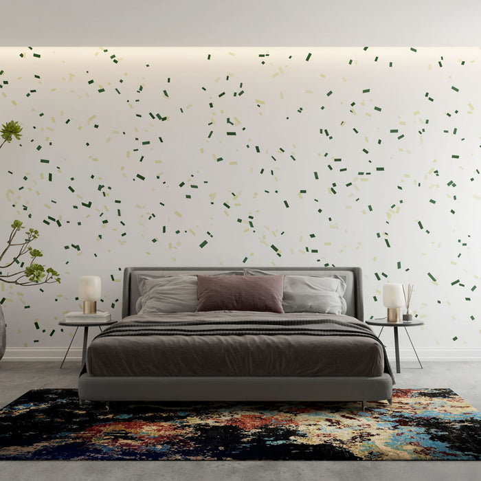 Papier peint confettis | Vert et jaune sur fond blanc