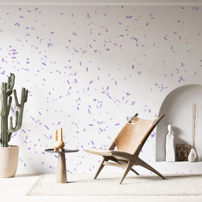 Papier peint confetti | Violet pastel sur fond blanc