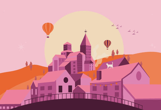Papier peint village Paysage enchanteur au coucher du soleil