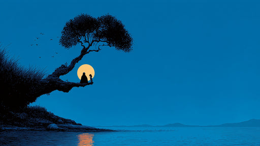 Papier peint nocturne Silhouette sous la lune