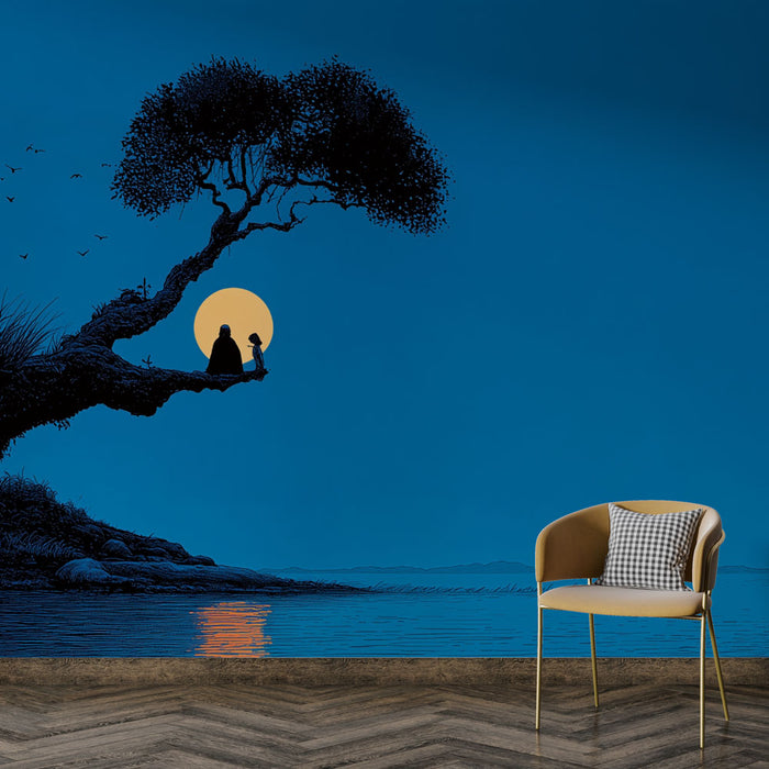Papier peint nocturne | Silhouette sous la lune