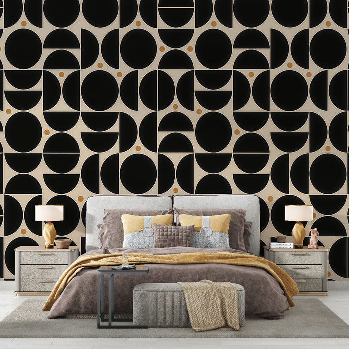 Papier peint géométrique | Motif circulaire noir et beige