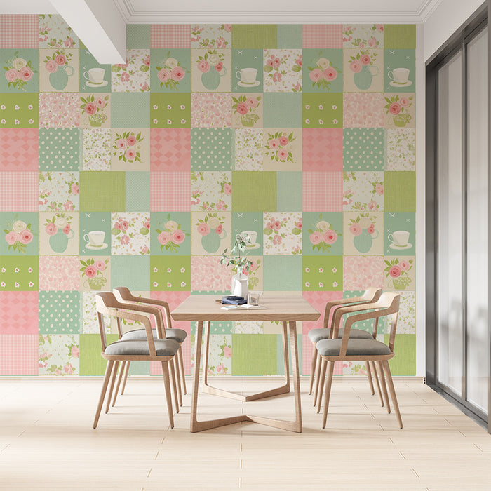 Papier peint patchwork floral | Style vintage et romantique