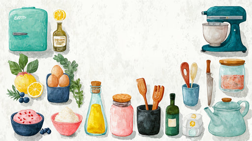 Papier peint Cuisine Vintage Illustrations d'Ingrédients et Ustensiles