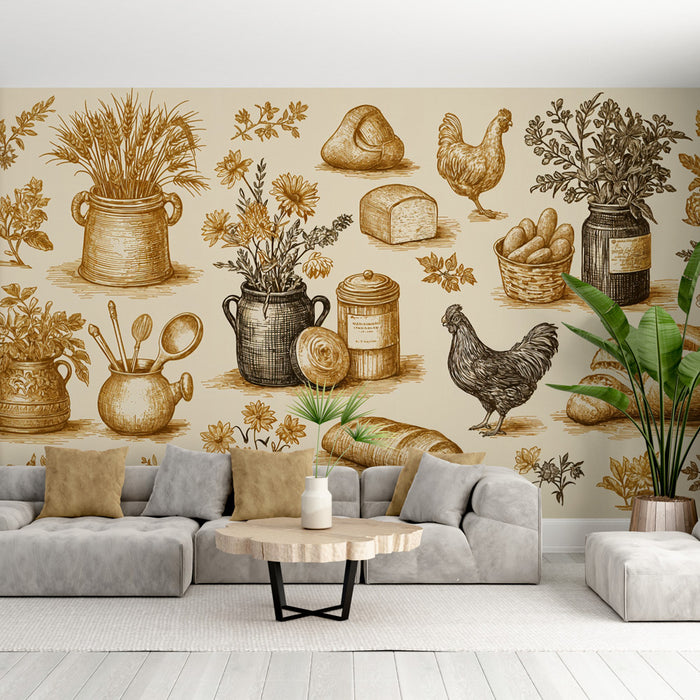 Papier peint rustique | Motifs vintage de cuisine