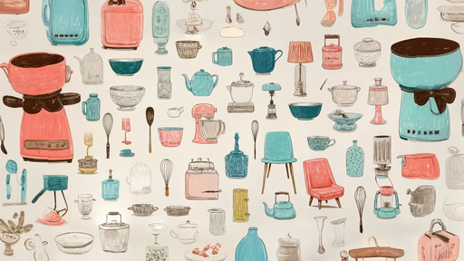 Papier peint cuisine rétro Illustrations colorées