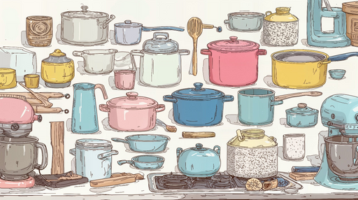 Papier peint ustensiles de cuisine Illustration vintage et colorée