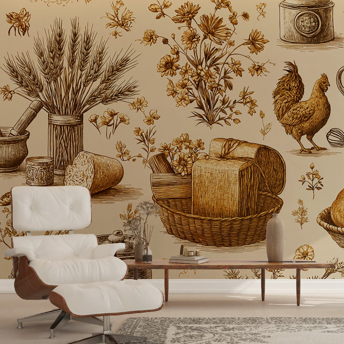Papier peint vintage cuisine | Motifs rustiques et chaleureux