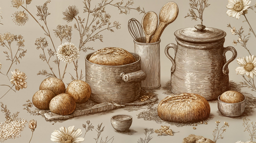 Papier peint vintage cuisine Éléments rustiques et floraux