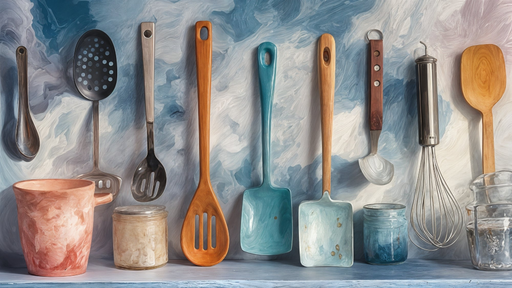 Papier peint ustensiles de cuisine Design coloré et artistique