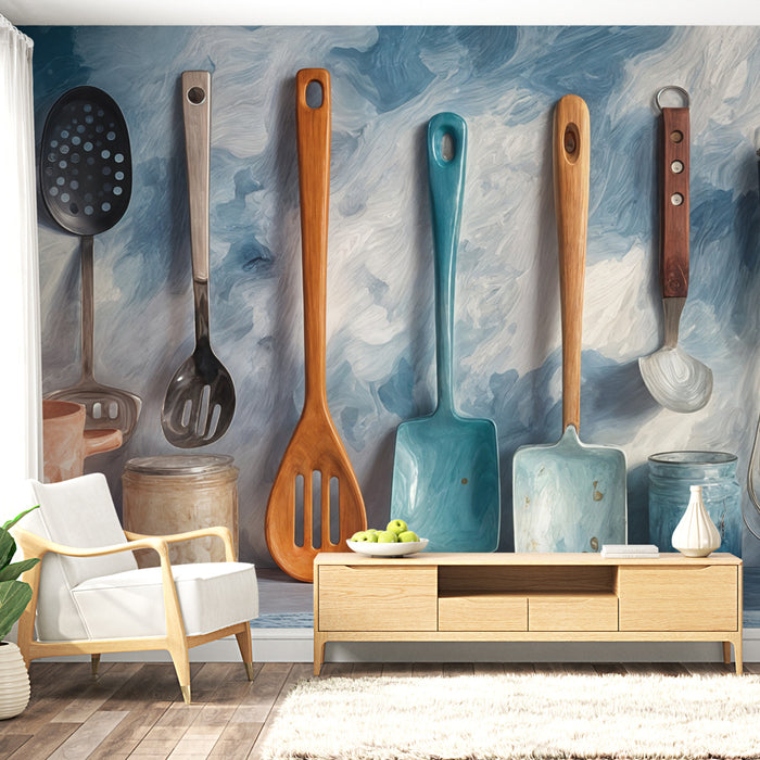 Papier peint ustensiles de cuisine | Design coloré et artistique