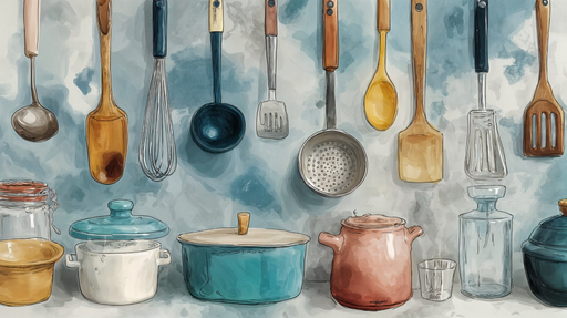 Papier peint ustensiles Cuisine artistique aquarelle