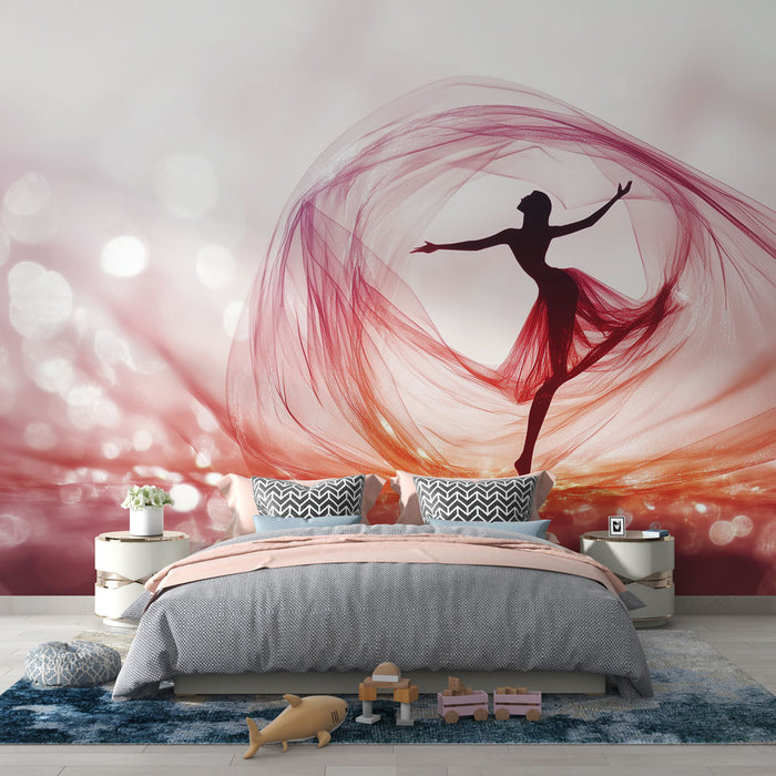 Papier peint danseuse élégante avec voile rose pour chambre moderne et artistique