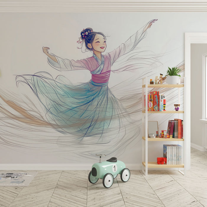 Papier peint danseuse élégante | Illustration artistique fluide