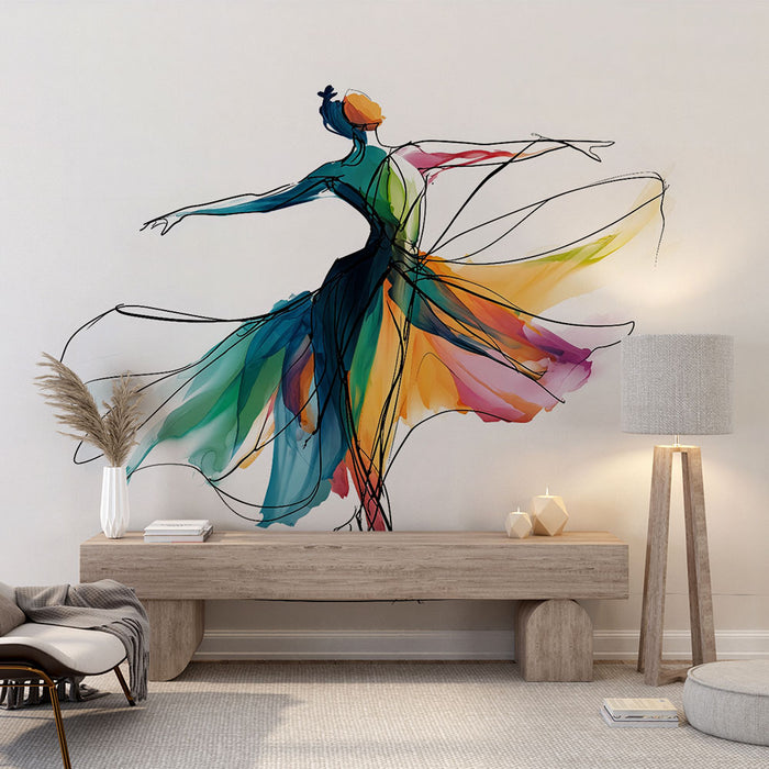 Papier peint danseuse | Illustration artistique colorée