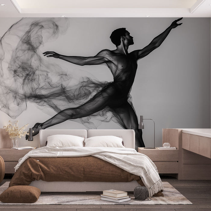 Papier peint artistique danseur noir et blanc pour chambre moderne et élégante