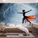 Papier peint artistique danseuse silhouette avec robe rouge et effets lumineux pour chambre moderne