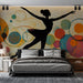 Papier peint artistique avec danseuse et motifs circulaires colorés pour chambre moderne