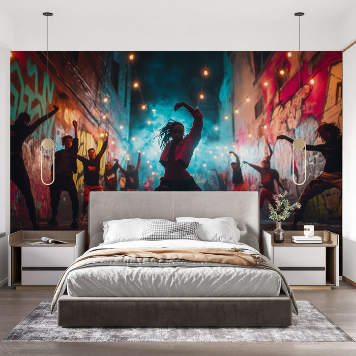 Papier peint urbain avec danseurs et graffitis pour chambre moderne