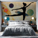 Papier peint artistique avec danseuse en silhouette et motifs colorés pour chambre moderne