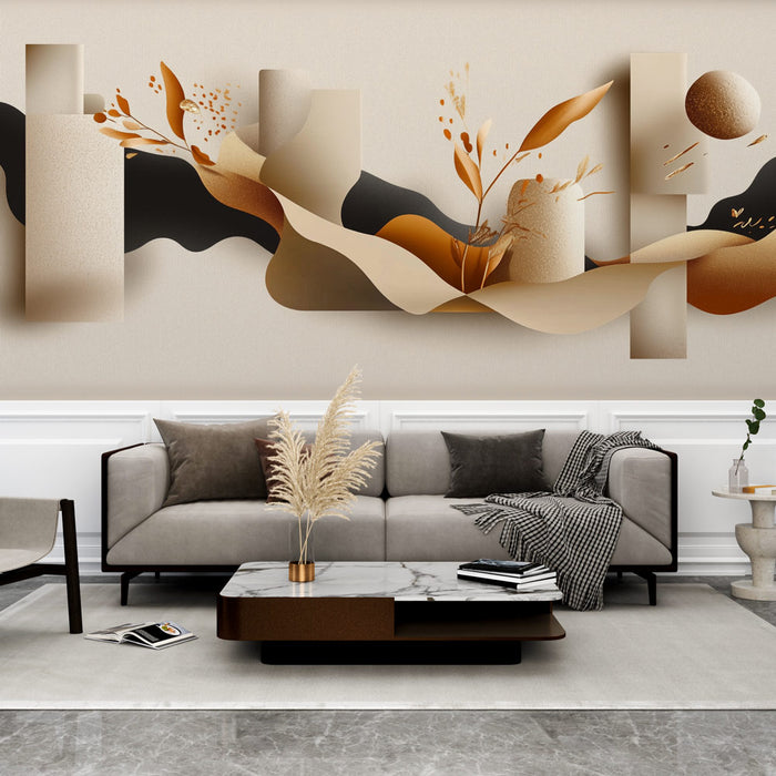 Papier peint abstrait | Éléments naturels en tons ocres