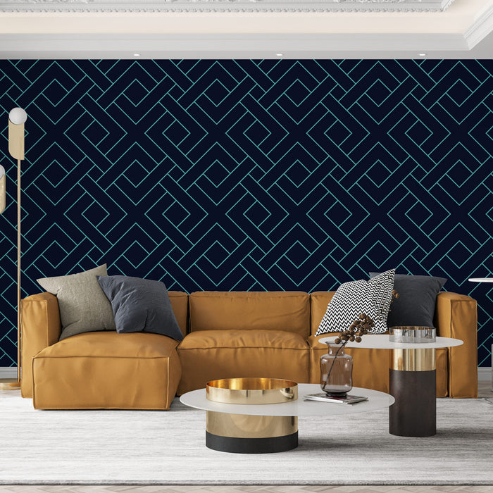 Papier peint bleu marine avec motifs géométriques pour salon moderne et élégant