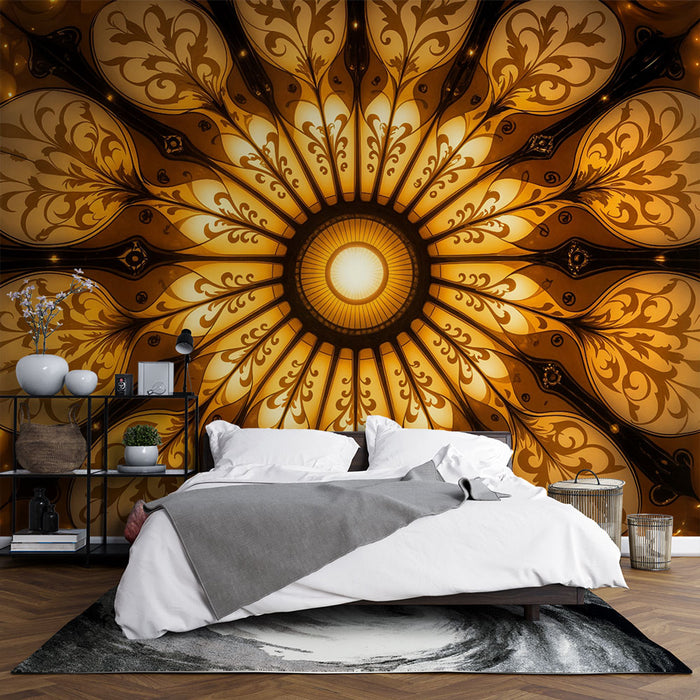 Papier peint Art Déco | Éclat Doré et Motifs Floraux