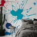 Papier peint moderne avec éclaboussures de peinture bleue et rouge pour chambre à coucher artistique