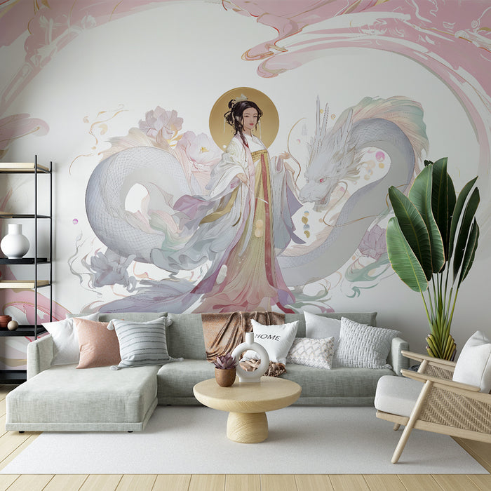 Papier peint dragon mystique | Illustration élégante et onirique