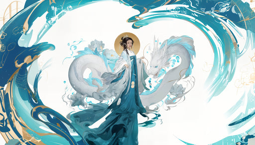 Papier peint dragon et femme Illustration artistique orientale