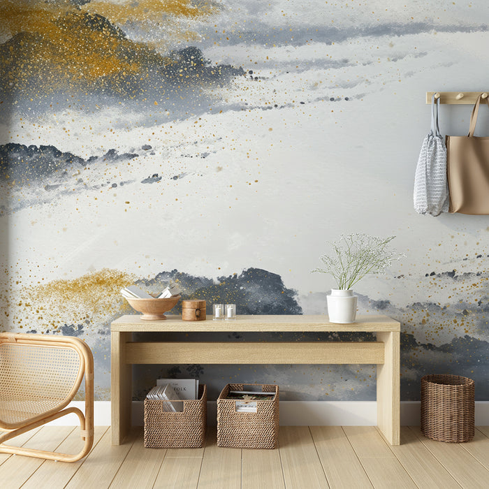 Papier peint abstrait | Motif nuage doré et gris