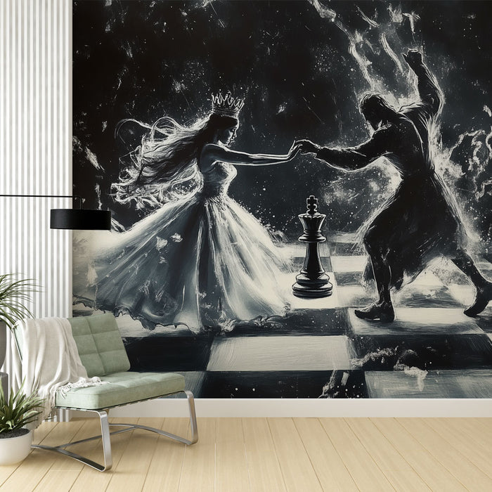 Papier peint danse mystique | Échiquier en noir et blanc
