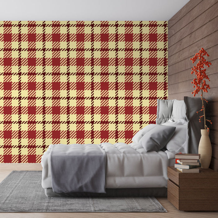 Papier peint tartan | Motif classique en rouge et beige