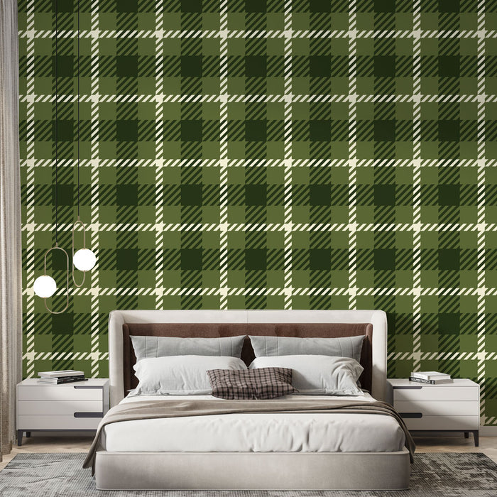 Papier peint tartan | Motif Écossais Vert et Blanc