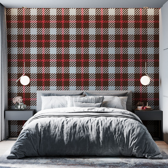 Papier peint tartan | Motif classique rouge et brun