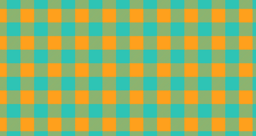 Papier peint damier Motif contemporain orange et turquoise